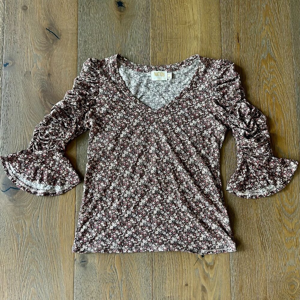 XS brown floral Nation blouse